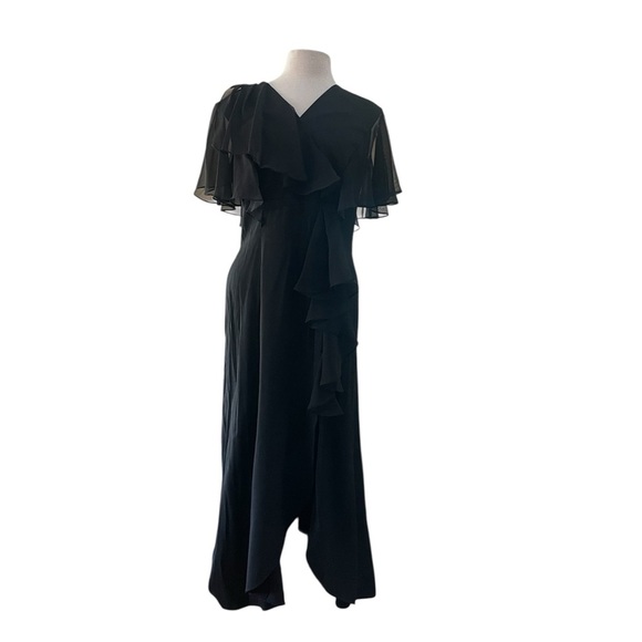 Filigree Black Ruffle Maxi Dress Wrap Vintage 80's 90's Size 12 - Picture 1 of 9